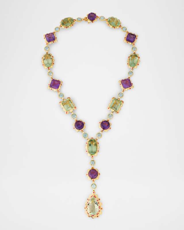Royale 18K Yellow Gold Mixed-Stone Necklace, 20"